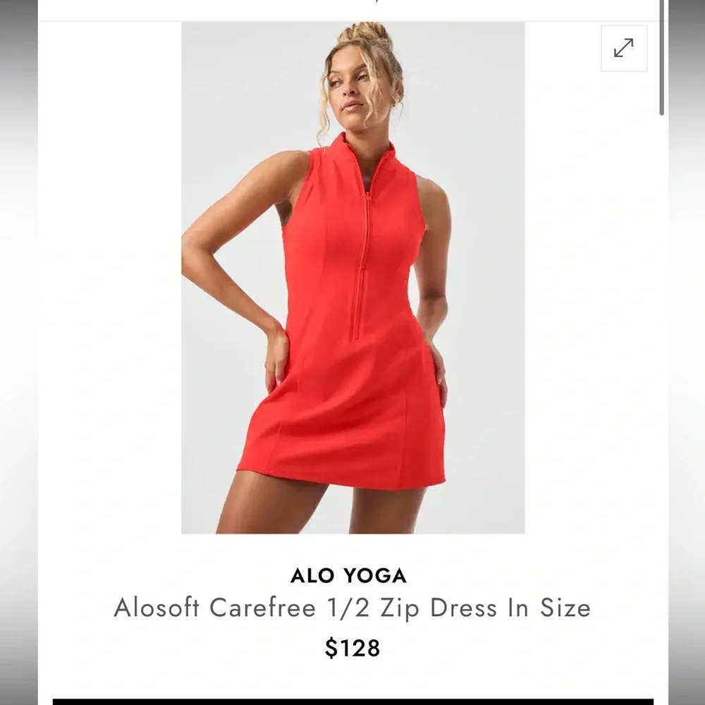 ALO Alosoft Carefree 1/2 Zip Dress in Red Hot Summer L - Picture 2 of 6